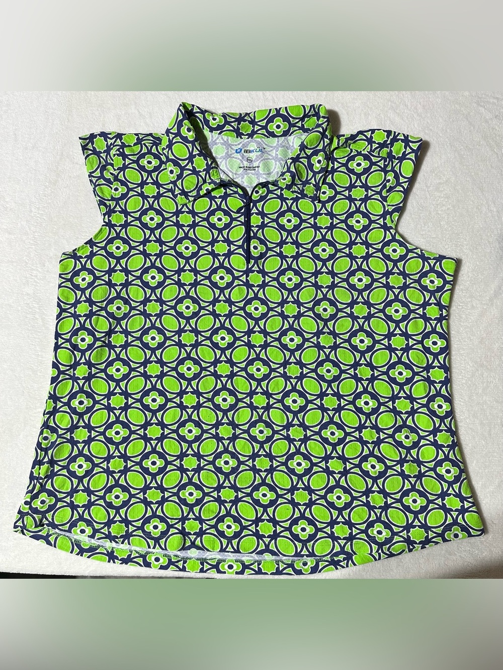 IBKUL $89 Sean Indigo Geometric 1/4 Zip Golf Top Sz 2XL / XXL Cap Sleeve Outdoor